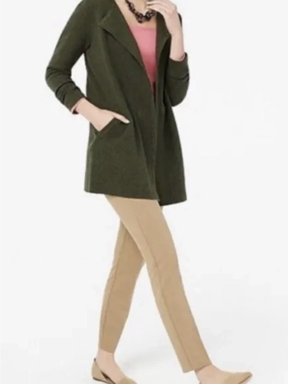 J Crew Olive Green Open Front Cardigan Sweater Jacket-M